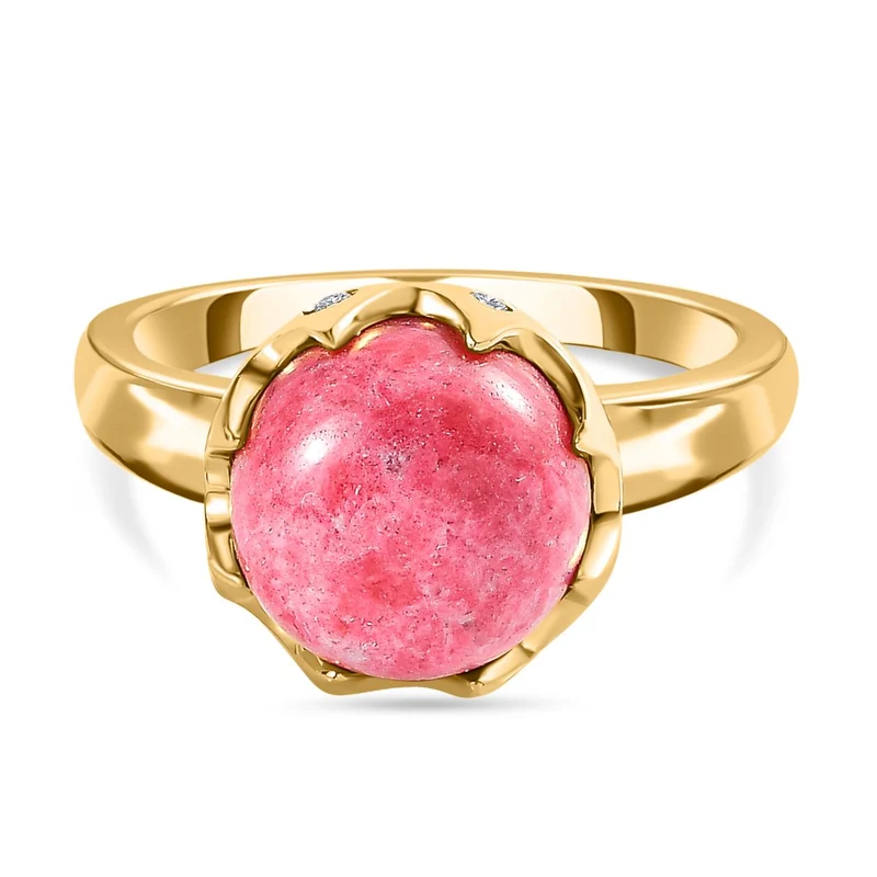 Norwegischer Thulit, weißer Zirkon Ring, vergoldet ca. 4.63 ct