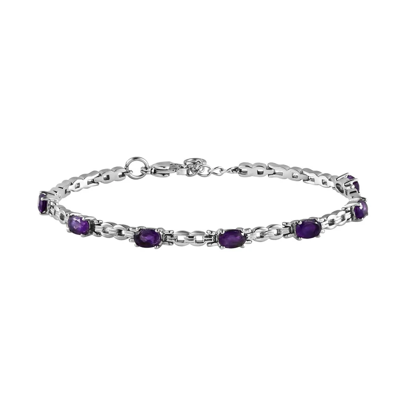 Afrikanischer Amethyst Armband, ca. 18 cm, Edelstahl ca. 3.42 ct