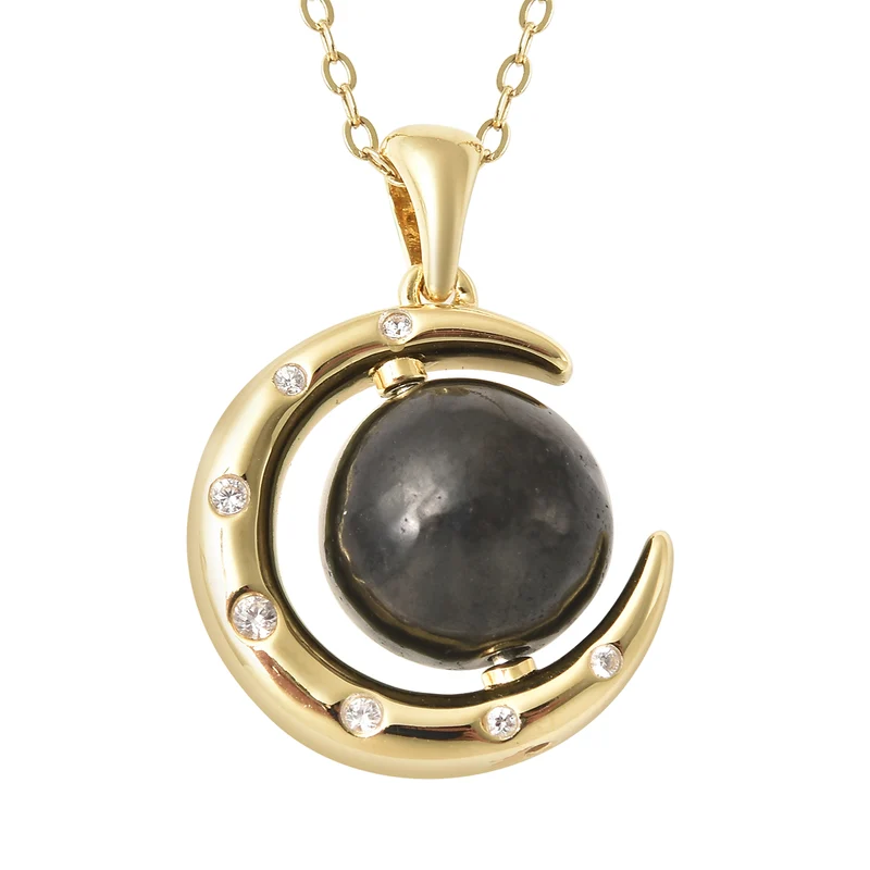 Shungit und Zirkon Anhänger mit Kette 45 cm 925 Silber vergoldet ca. 5,84 ct