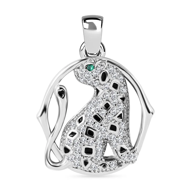 Grüner Zirkonia, Weißer Zirkonia Anhänger 925 Silber rhodiniert ca. 0.55 ct