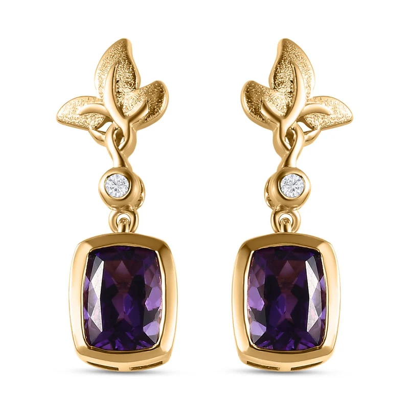 AA Mashamba Amethyst, Weißer Zirkon Ohrringe 925 Silber Gelbgold Vermeil ca. 2.98 ct