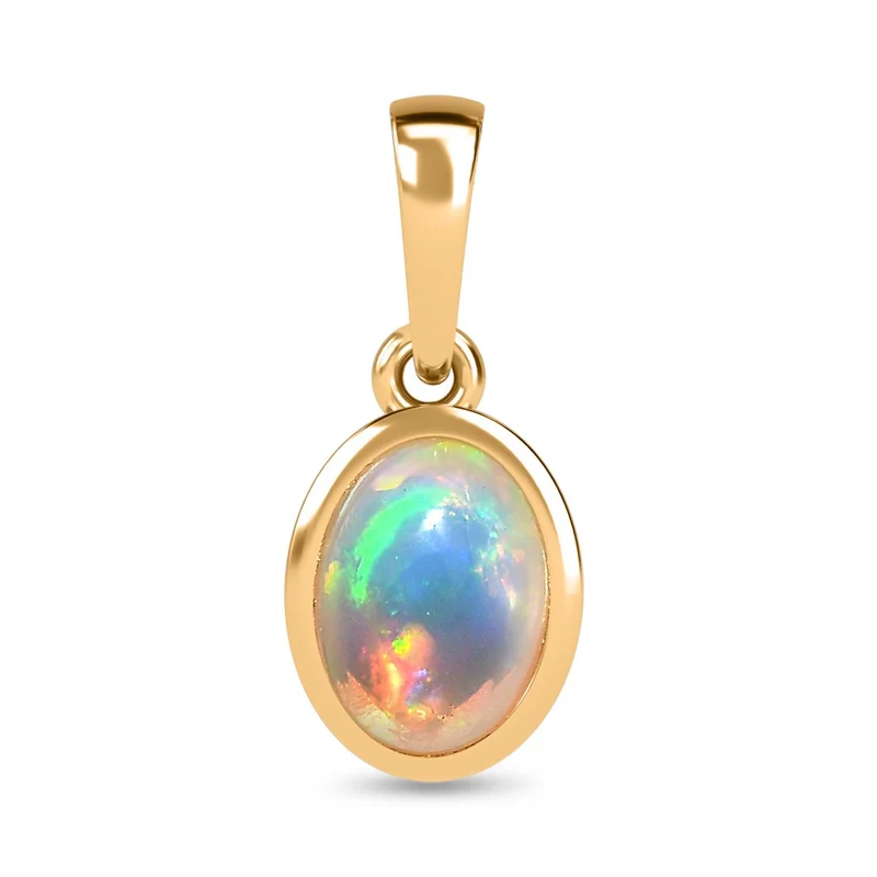 AA Natürlicher, äthiopischer Welo Opal Anhänger 925 Silber Gelbgold Vermeil ca. 0,86 ct.