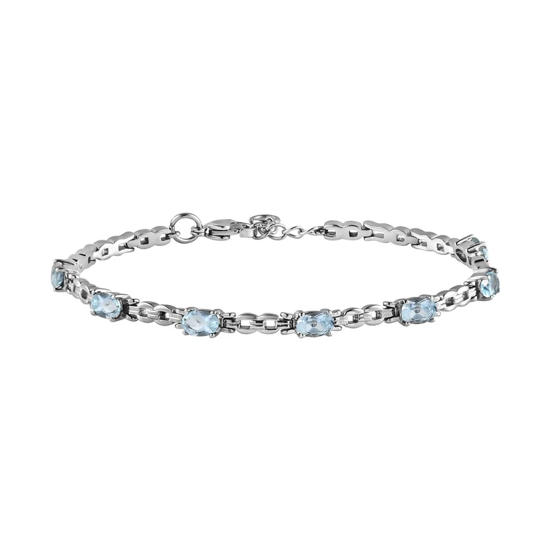 Himmelblauer Topas Armband, ca. 18 cm, Edelstahl ca. 3.85 ct