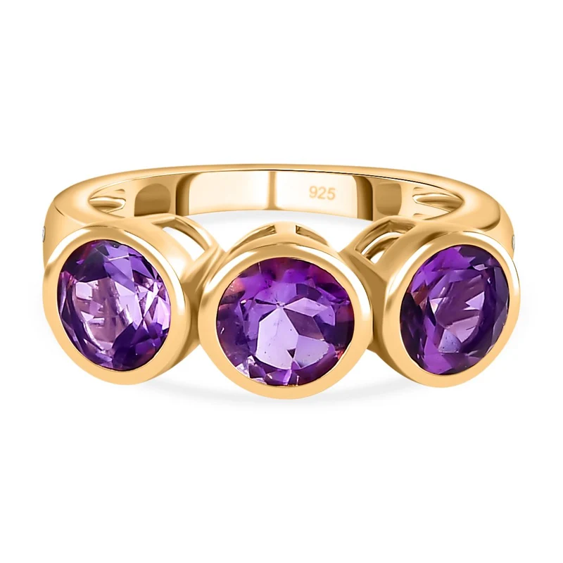 AA Mashamba Amethyst, Weißer Zirkon Ring, 925 Silber Gelbgold Vermeil, , ca. 2.37 ct