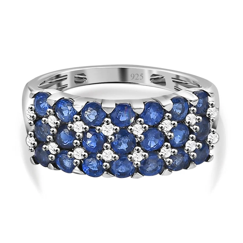 Kaschmir Kyanit, Weißer Zirkon Ring, 925 Silber platiniert ca. 2.57 ct