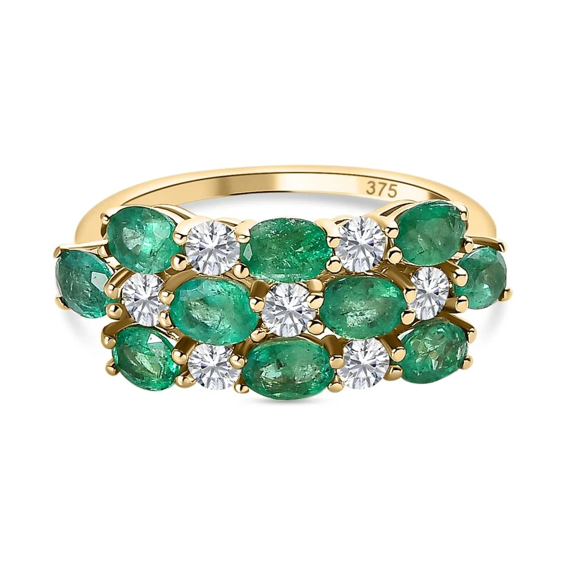 AAA Kagem sambischer Smaragd und Moissanit Ring, 375 Gold , ca. 2.15 ct