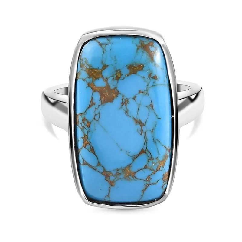 Blaues Türkis Ring, Edelstahl ca. 12.13 ct