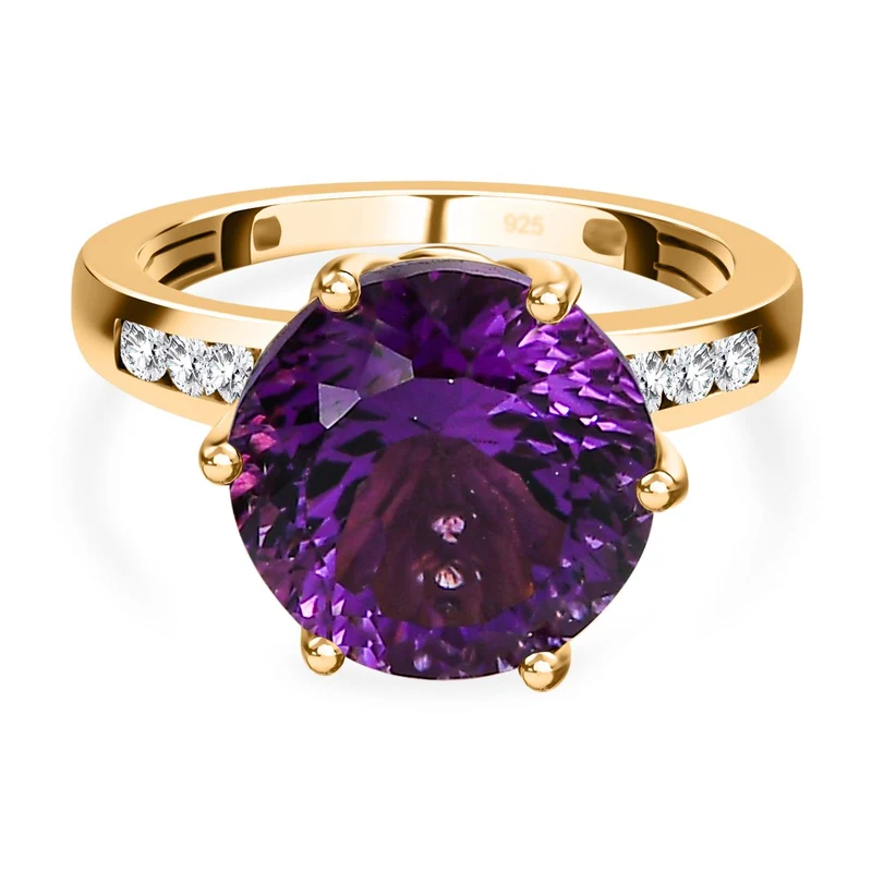 Afrikanischer Amethyst, weißer Zirkon Ring, 925 Silber Gelbgold Vermeil ca. 7.20 ct