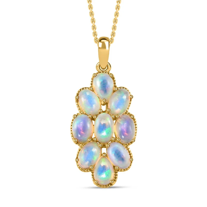 Natürlicher, äthiopischer Welo Opal Anhänger mit Kette, 925 Silber Gelbgold Vermeil ca. 3.00 ct