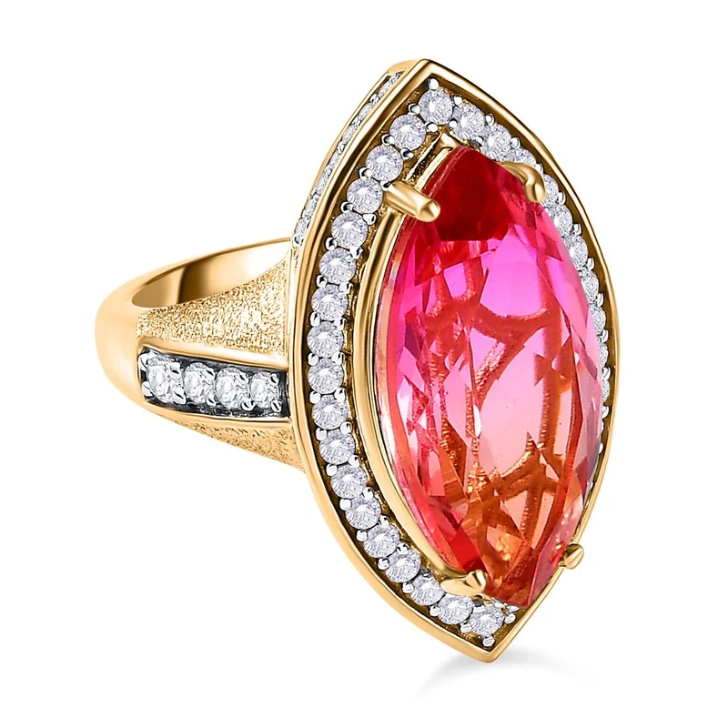 Sunset Triplett Quarz, Weißer Zirkon Ringe 925 Silber Gelbgold Vermeil ca. 9.22 ct