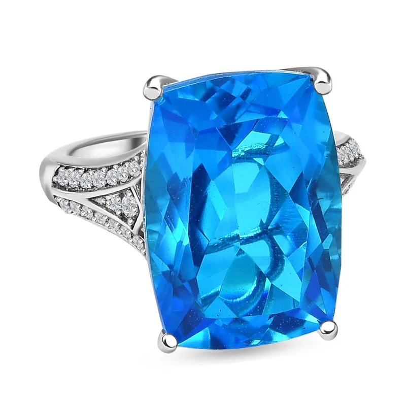 AAA Karibik Quarz, weißer Zirkon Ring, 925 Silber platiniert ca. 15.65 ct