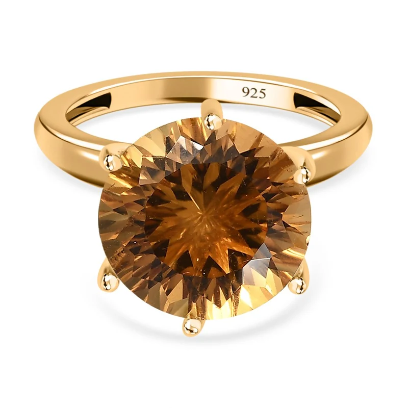 120 Facetten Citrin Ring, 925 Silber Gelbgold Vermeil ca. 6.36 ct