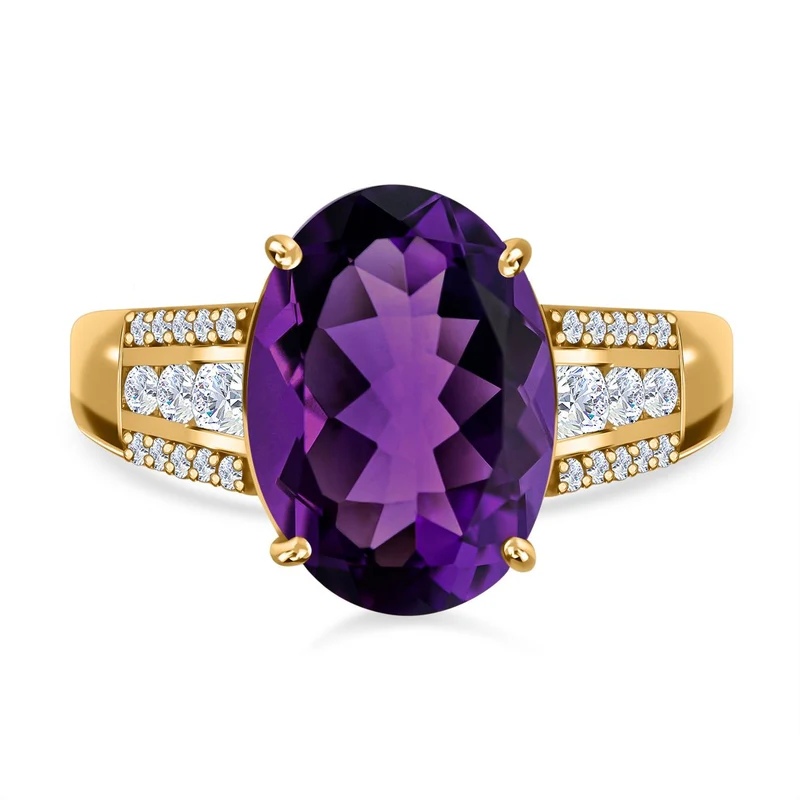 AA Lusaka Amethyst, weißer Zirkon Ring, 925 Silber vergoldet ca. 6.10 ct