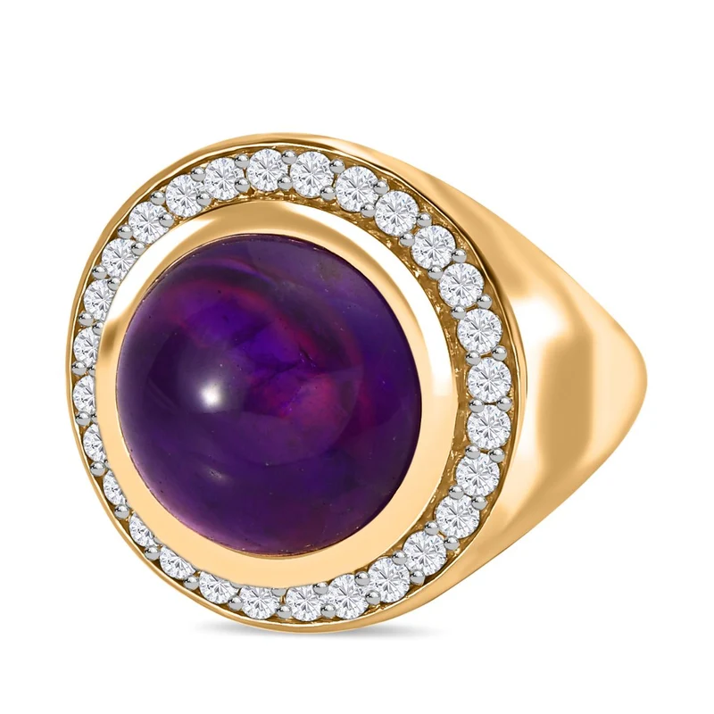 Afrikanischer Amethyst, weißer Zirkon Ring, 925 Silber vergoldet ca. 9.38 ct
