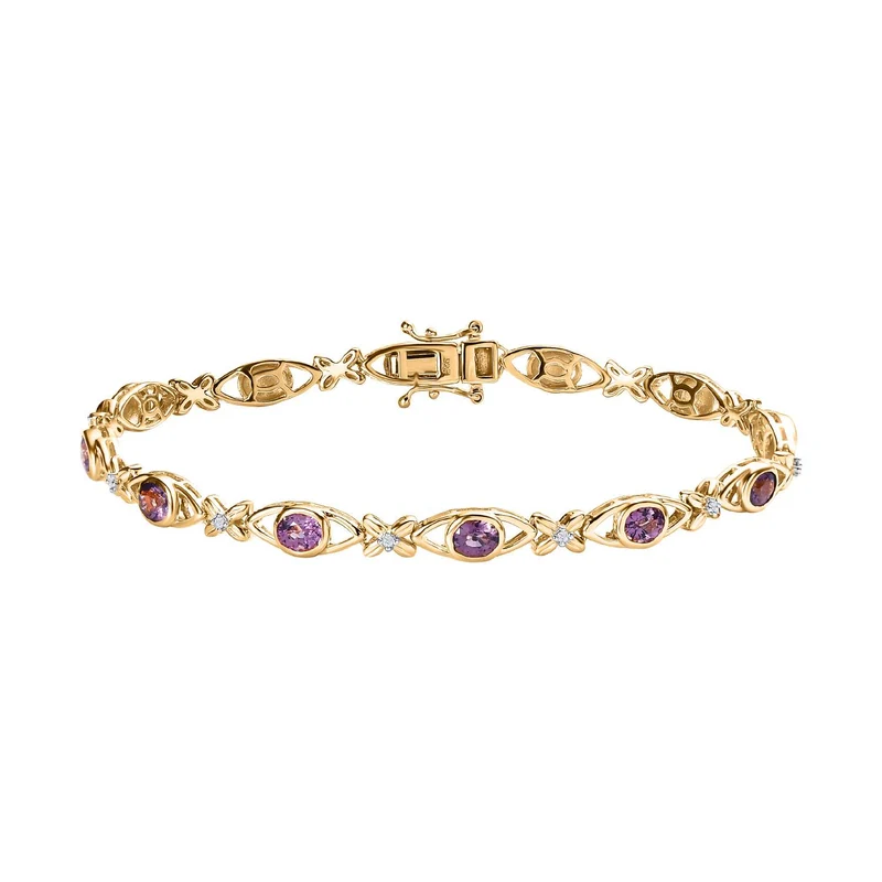 AA Lavendel-Spinell, Weißer Zirkon Armband ca. 20 cm 925 Silber Gelbgold Vermeil ca. 2,71 ct.