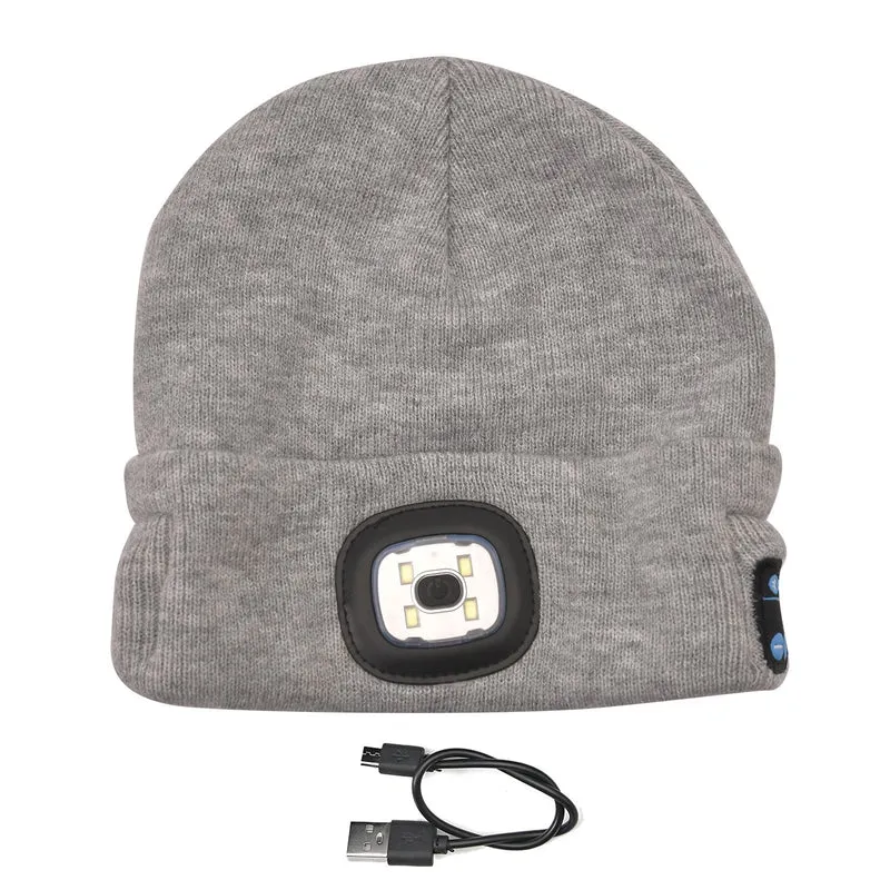 Vielseitige Strickmütze mit Bluetooth und eingebautem LED-Licht, 21x28cm, grau