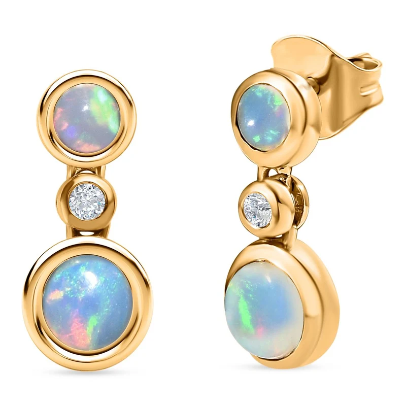 Natürlicher, äthiopischer Welo Opal Ohrringe, 925 Silber Gelbgold Vermeil ca. 1.70 ct