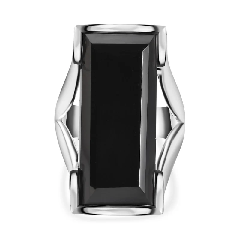 Schwarzer Spinell Ring, platiniert ca. 33.51 ct