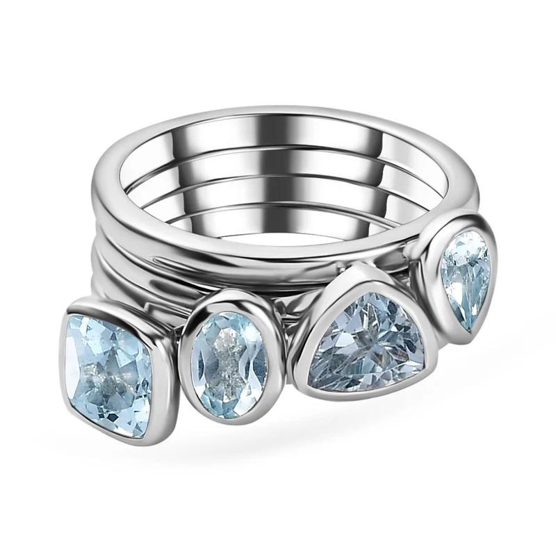 Himmelblauer Topas mehrreihiger Ring, 925 Silber platiniert ca. 2.79 ct