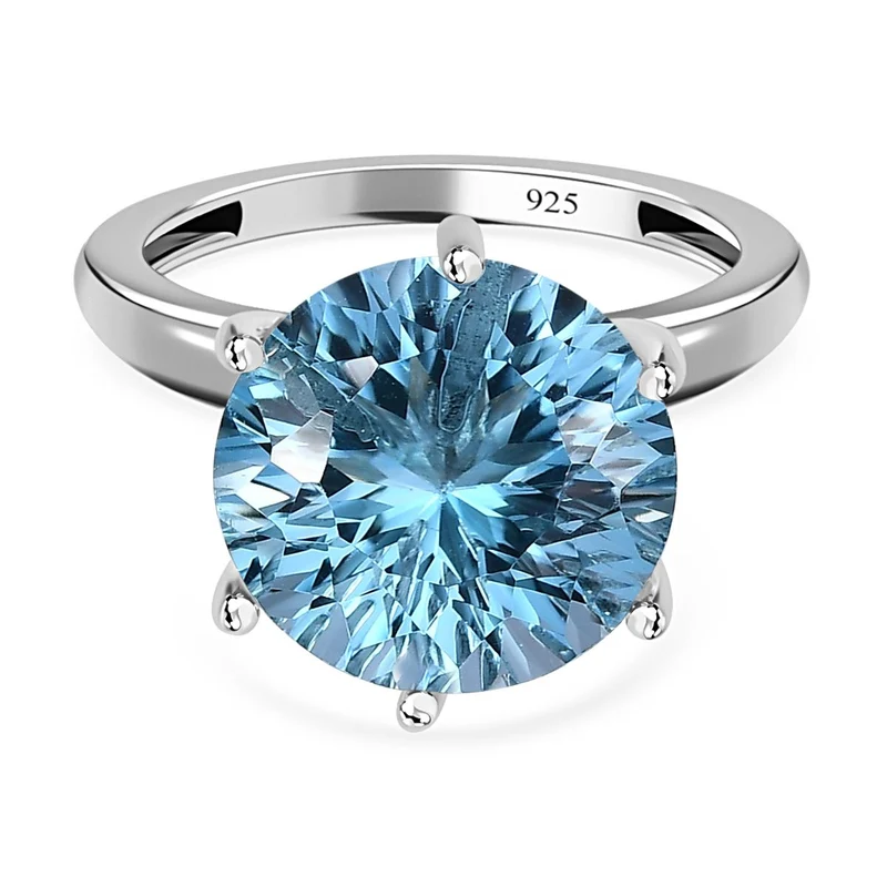 120 Facetten Himmelblauer Topas Ring, 925 Silber platiniert ca. 8.47 ct