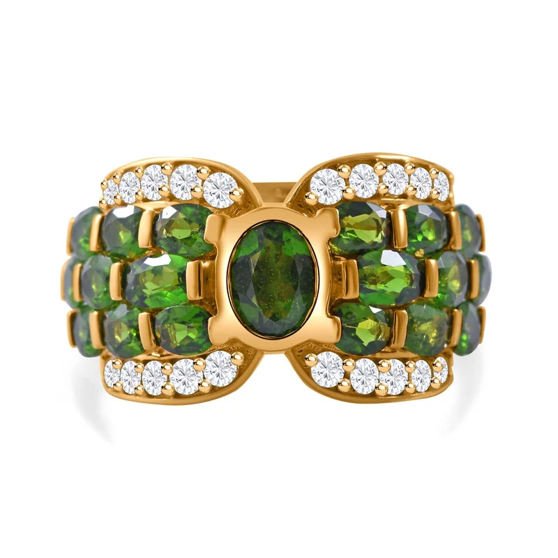 Natürlicher Chromdiopsid Ring, 925 Silber vergoldet ca. 5.39 ct