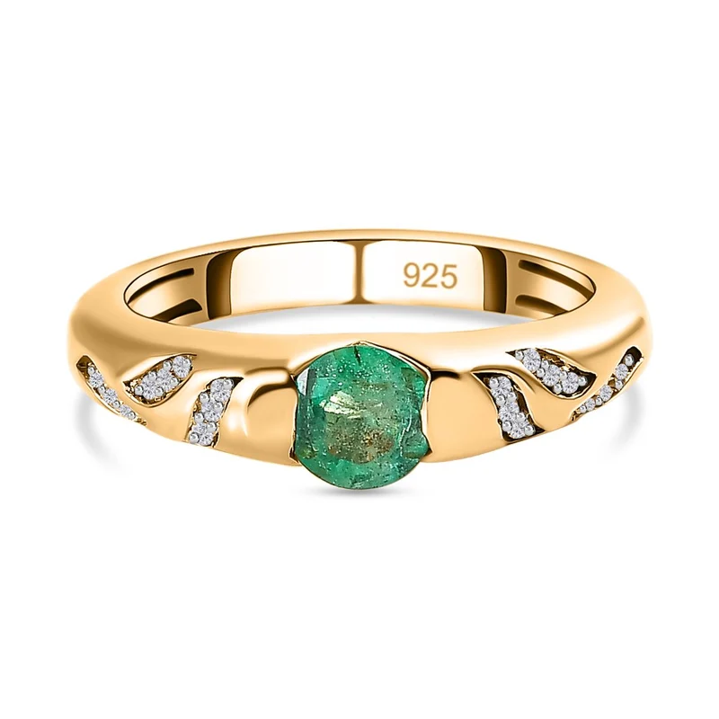Kagem Sambischer Smaragd, Weißer Zirkon Ring, 925 Silber vergoldet ca. 0.58 ct