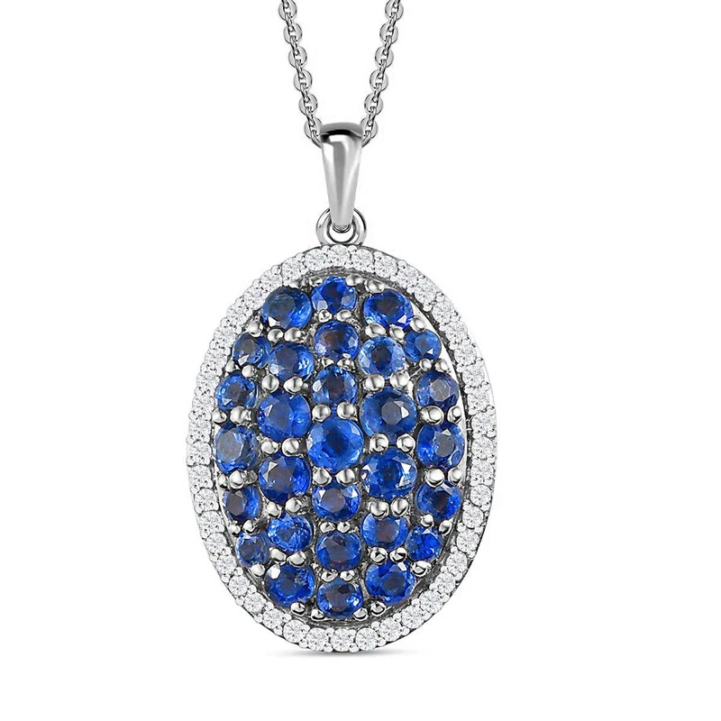 Kaschmir Kyanit Anhänger mit Kette, 925 Silber platiniert, 925 Silber rhodiniert ca. 4.08 ct