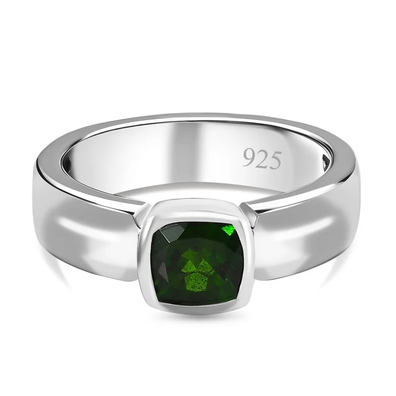 Natürlicher Chromdiopsid Ring, 925 Silber platiniert ca. 0.98 ct