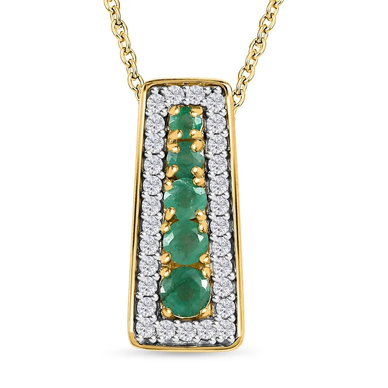 Kagem Sambischer Smaragd Anhänger mit Kette, 925 Silber vergoldet ca. 1.01 ct