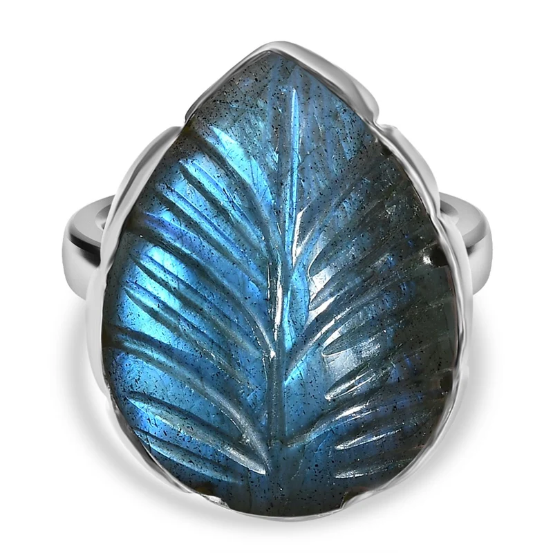Handgeschnitzter Labradorit Ring, 925 Silber platiniert ca. 15.41 ct
