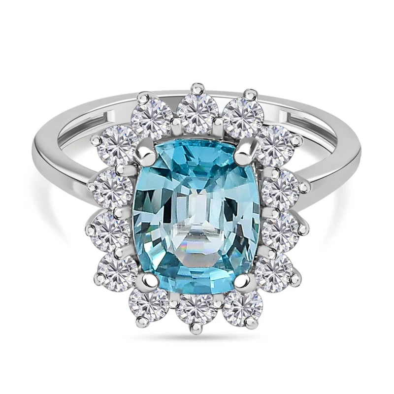 AAA Ratanakiri blauer und weißer Zirkon Halo-Ring, 375 Weißgold ca. 3,33 ct