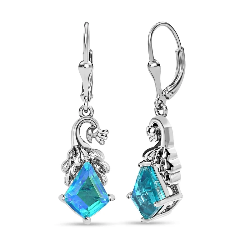 Paraiba Pfau Quarz Triplette Ohrringe, 925 Silber platiniert, ca. 4.70 ct