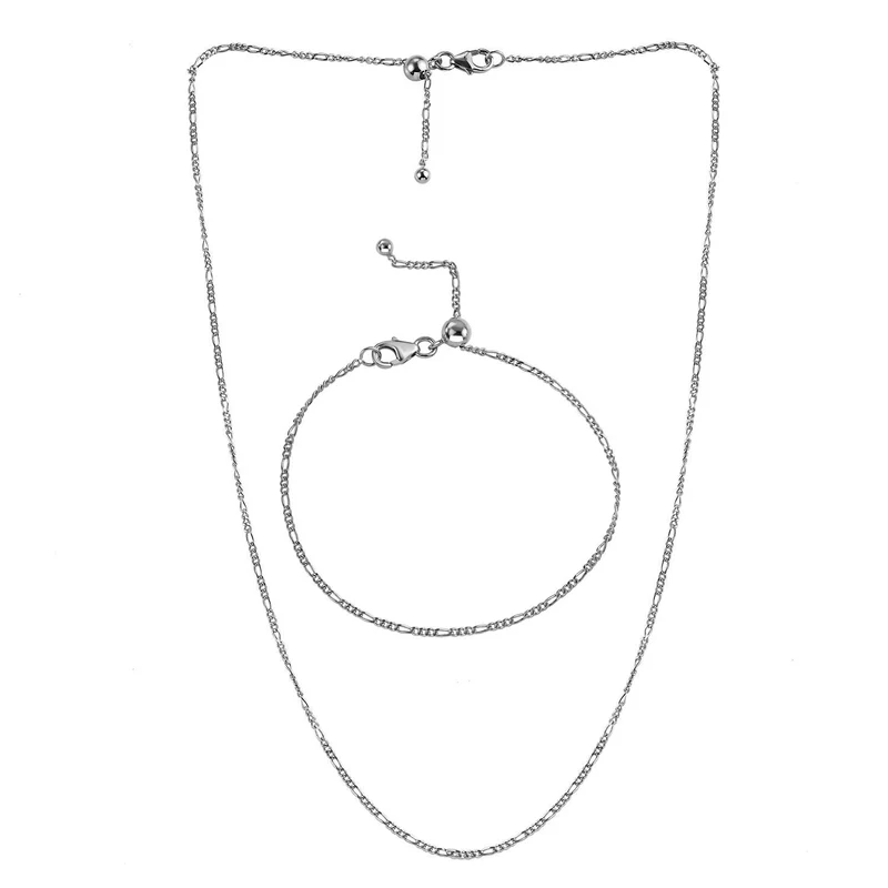 2er Set - Figaro Halskette, ca.18cm, mit Armband, ca. 7,5cm, Silber platiniert