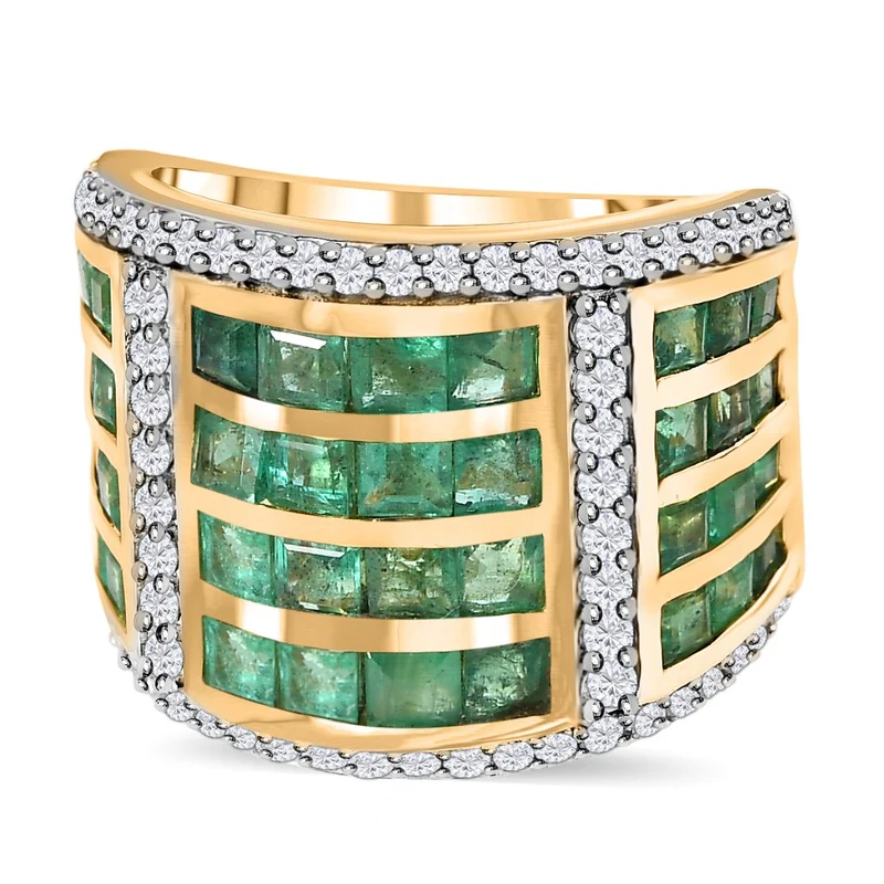 AAA Kagem Sambischer Smaragd Ring, 925 Silber Gelbgold Vermeil, , ca. 4.24 ct