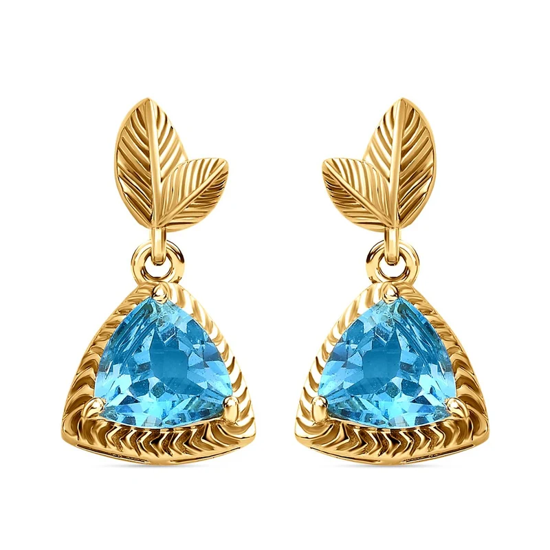 Schweizer Blautopas Ohrringe 925 Silber Gelbgold Vermeil ca. 2,68 ct.