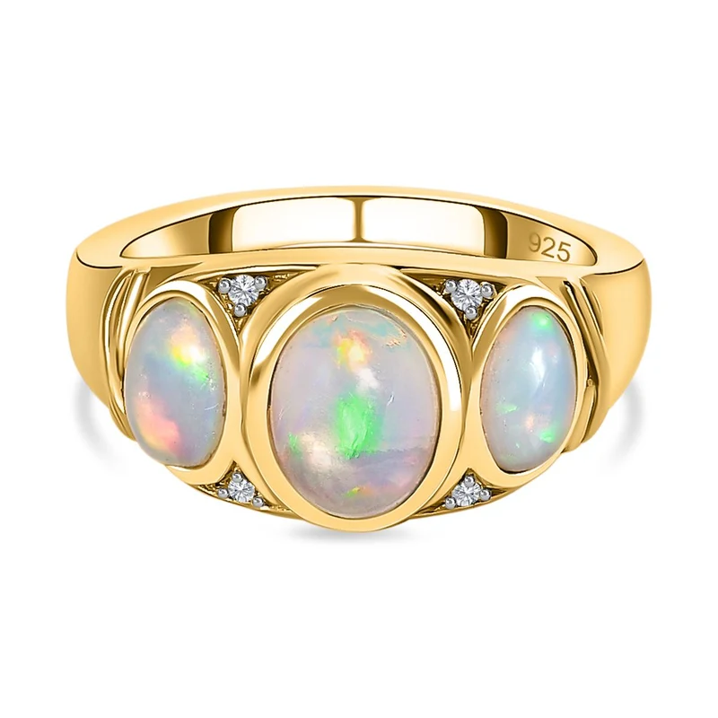 Natürlicher, äthiopischer Welo Opal Ring, 925 Silber vergoldet ca. 1.54 ct