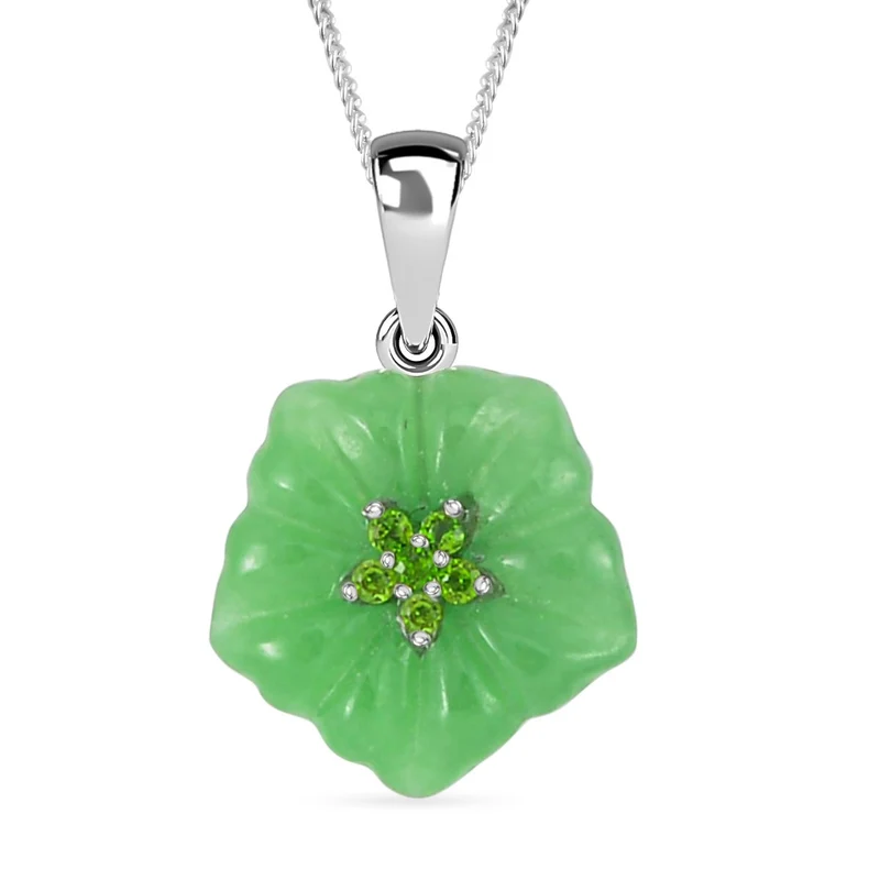 Weiße Jade, Neon Apatit Anhänger mit Kette, 925 Silber rhodiniert, ca. 6.12 ct