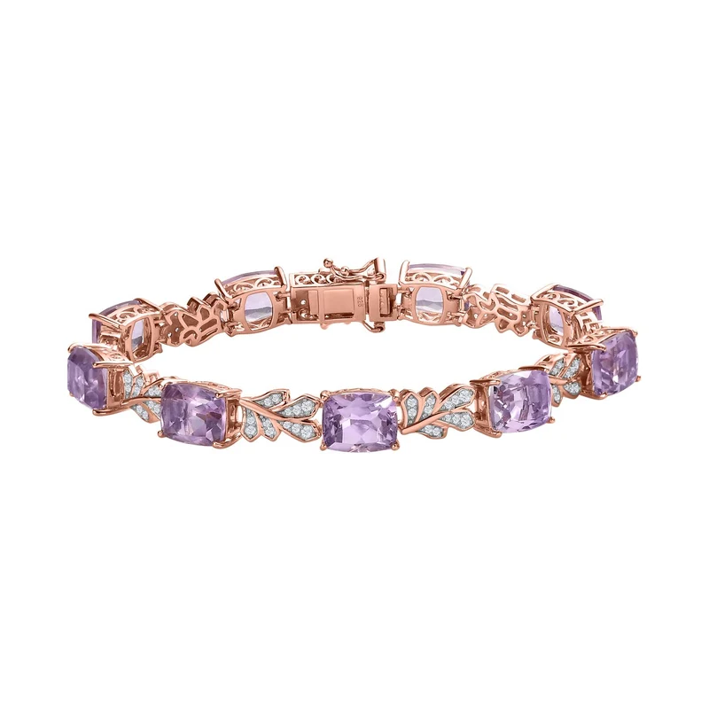 Rose De France Amethyst, Weißer Zirkon Armband ca. 19 cm 925 Silber rosévergoldet ca. 29.47 ct