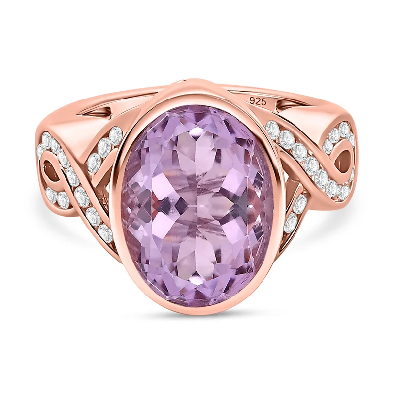AAA Rose De France Amethyst, weißer Zirkon Ring, 925 Silber rosévergoldet ca. 6.28 ct