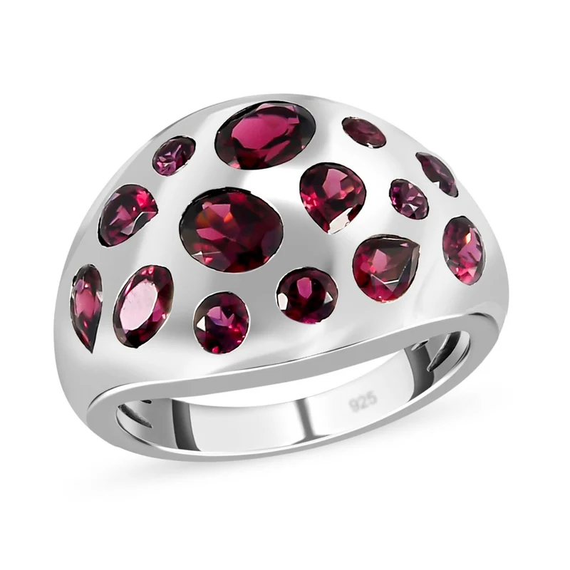 Rhodolit Granat Ring 925 Silber platiniert 2,18 Ct