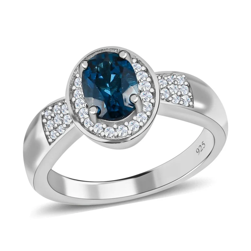 London Blautopas Ring 925 Silber platiniert ca. 1,09 ct