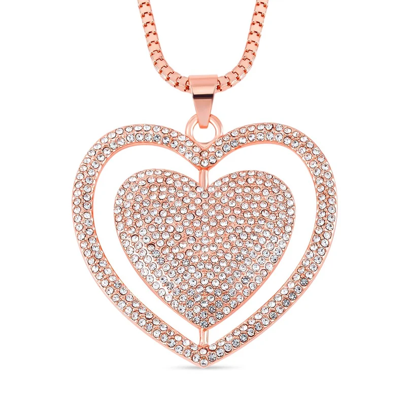 Kristall Glitzerndes Herz Anhänger mit Kette, roséfarben