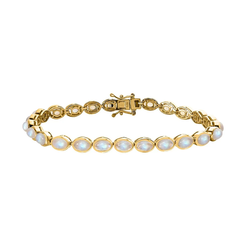 Premium Regenbogen Mondstein Armband, ca. 19 cm, 925 Silber Gelbgold Vermeil, ca. 13.06 ct