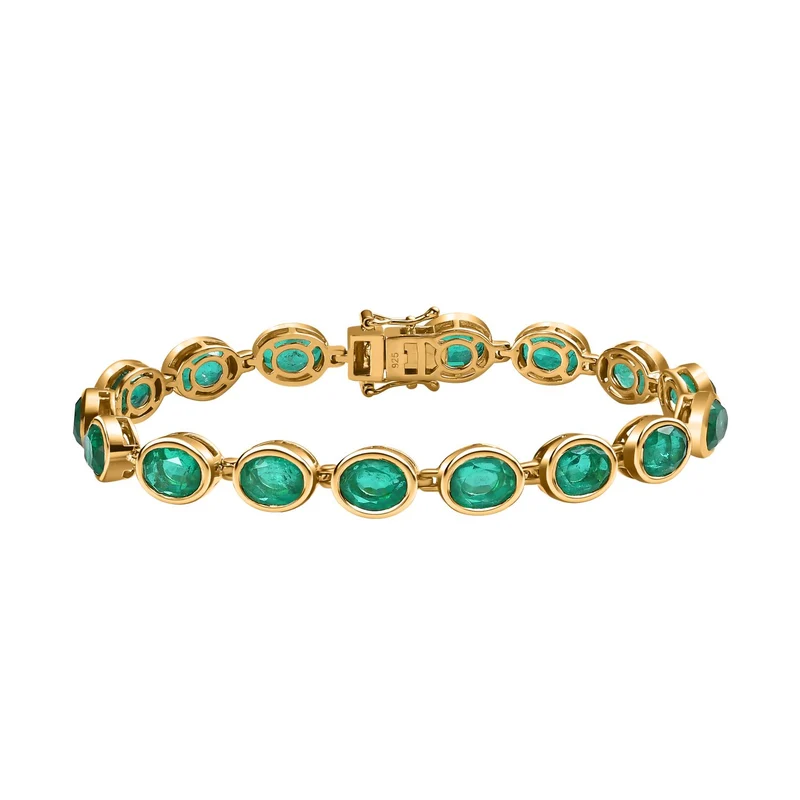 Smaragd-Triplette-Quarz Armband ca. 19 cm 925 Silber vergoldet ca. 24.86 ct