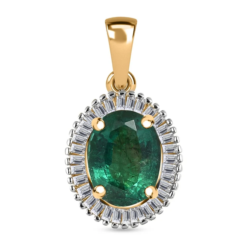 AAA Kagem Zambian Emerald, weißer Diamant Anhänger 585 Gold ca. 1.45 ct