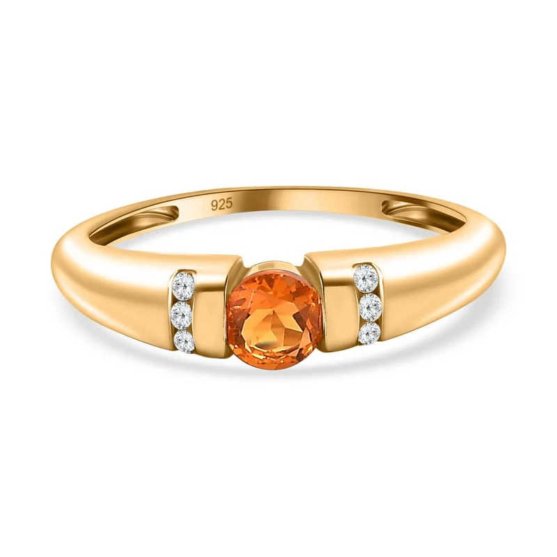 Salamanca Feueropal und weißer Zirkon Ring, 925 Silber vergoldet ca. 0.34 ct