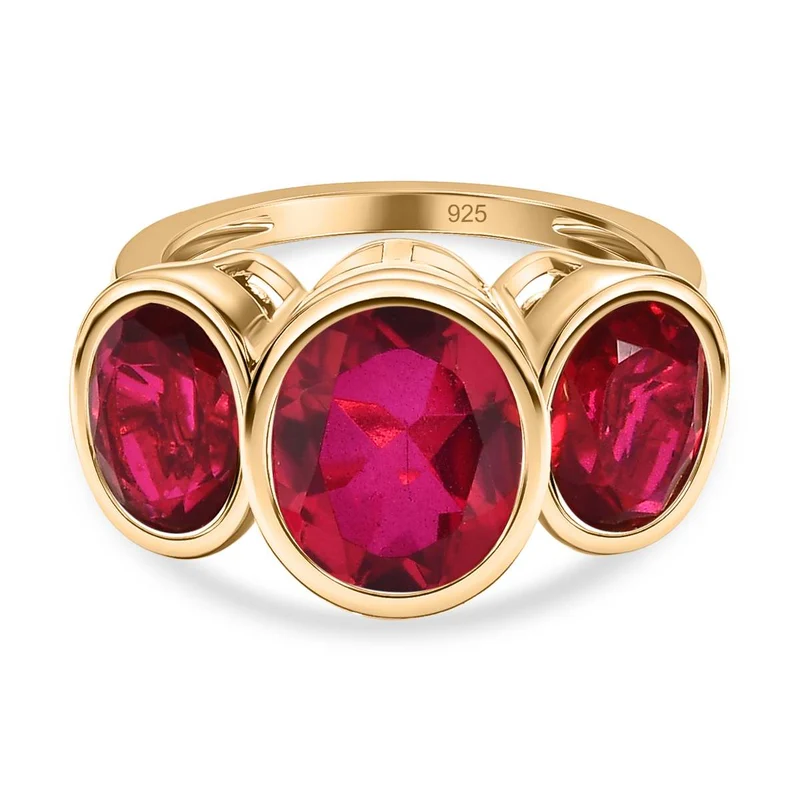 Magenta Rosa Quarz Triplette Ring, 925 Silber vergoldet ca. 5.66 ct