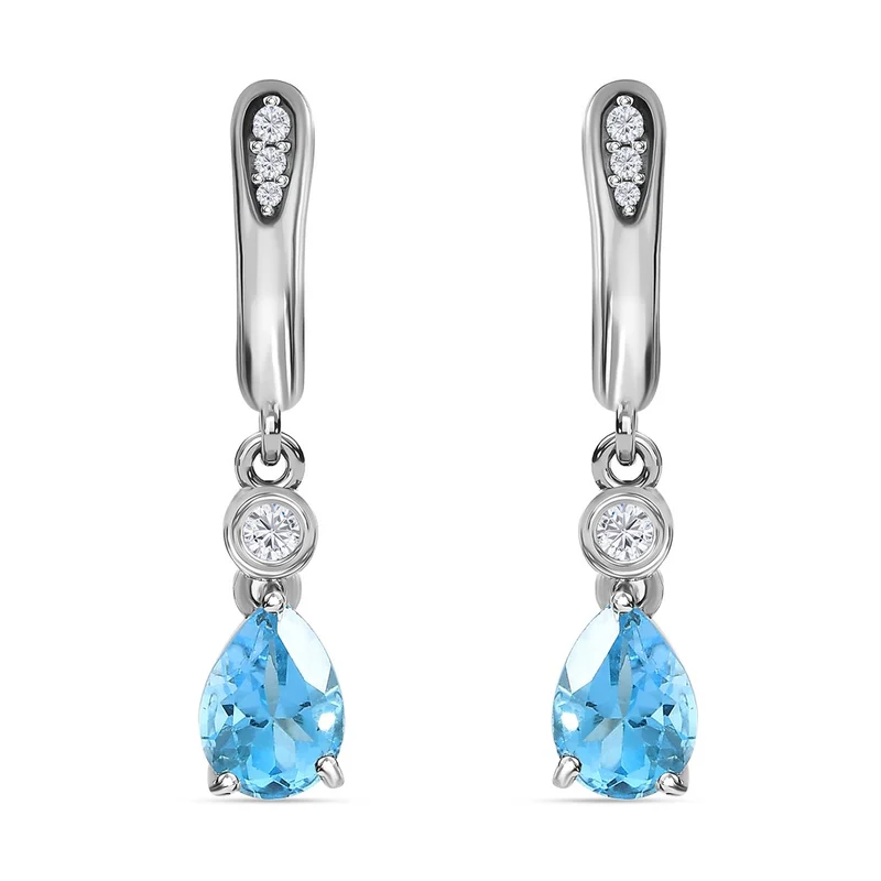 Schweizer Blautopas, weißer Zirkon Ohrringe, 925 Silber platiniert, ca. 1.85 ct