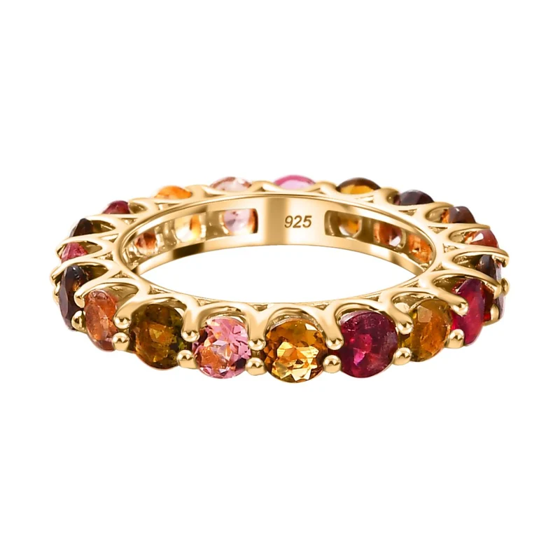 Mehrfarbiger-Turmalin Ring, 925 Silber Gelbgold Vermeil ca. 3.50 ct