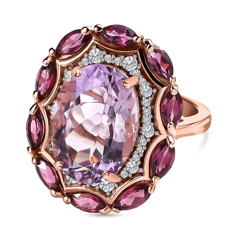 Rose De France Amethyst, Rhodolith Granat Ring 925 Silber rosévergoldet ca. 7.57 ct